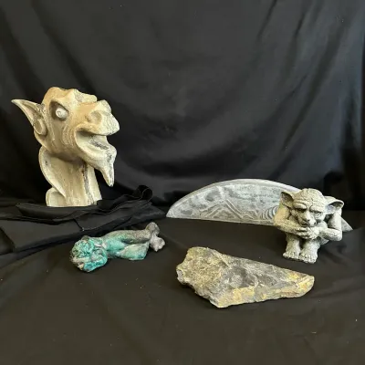 Decorative Stone Lot - Gargoyles, Dragon Head & More 