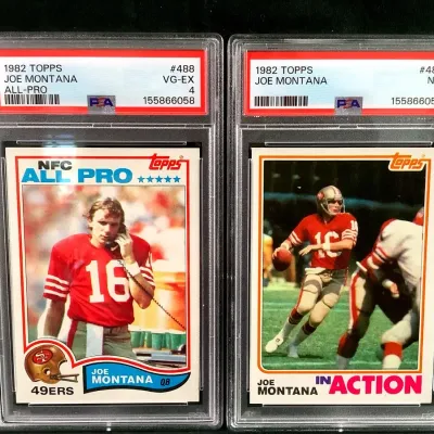 (2) 1982 Topps Football Joe Montana Cards, Both Graded By PSA