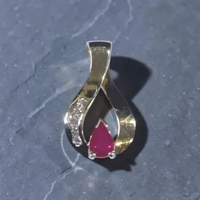 NAGL Certified 14k Yellow Gold Ruby & Diamond Pendant 