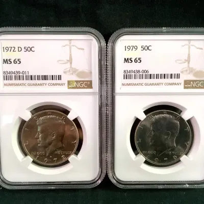 1972-D & 1979-P High Grade Kenny Half Dollars, MS-65 By NGC