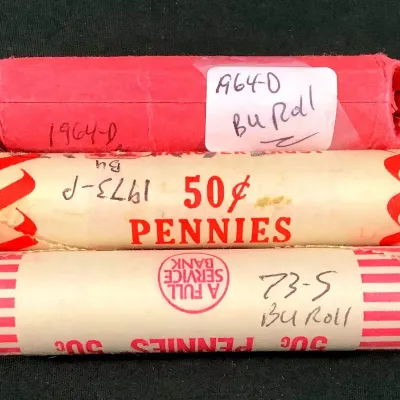 1964-D, 1973-P & 1973-S Original Lincoln Cent BU/UNC Rolls, Bank Rolls, Rare