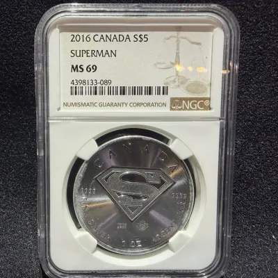2016 $5 Canadian 1oz Pure Silver Superman Coin MS-69 By NGC