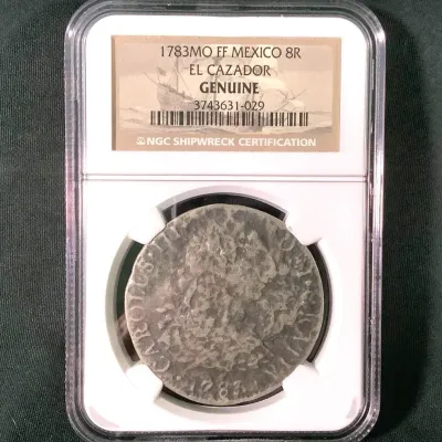 1783MO FF Mexico Silver 8 Reales Coin, Salvaged From El Cazador, NGC Shipwreck Certification