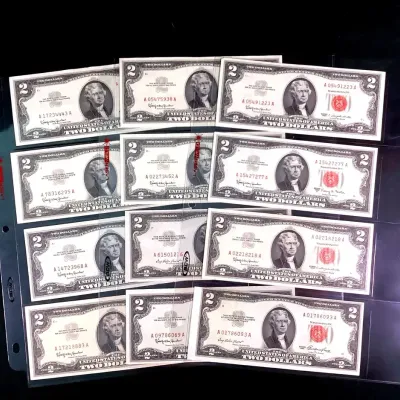 (12) 1953 & 1963 $2 Red Seal Uncirculated Notes
