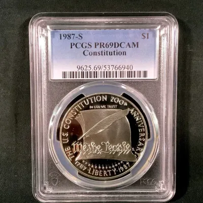 1987-S $1 U.S. Mint Silver Commemorative Constitution Proof, PR-69D CAM, By PCGS