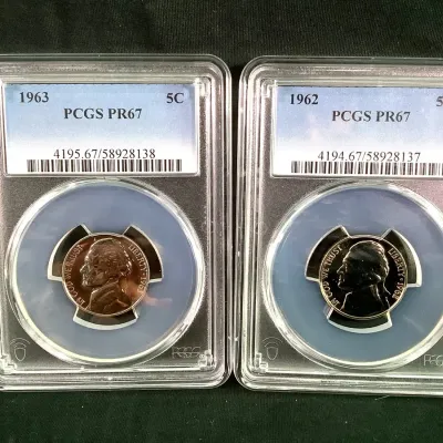 1962 & 1963 Proof High Grade Jefferson Nickels, AR-67 By PCGS