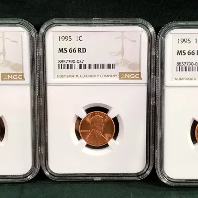 (3) 1995-P High Grade Lincoln Cents, MS-66RD By NGC
