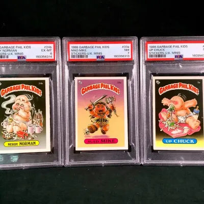 (3) Different 1986 Garbage Pail Kids, U.K. Min Stickers, All Graded By PSA