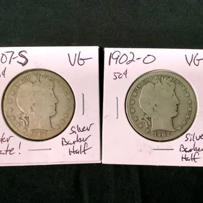 1902-O & 1907-S Silver Barber Halves