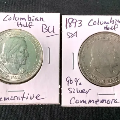 (2)1892 & 1893 Silver $.50 U.S. Columbia Half Dollar Commemorative, Both High Grade