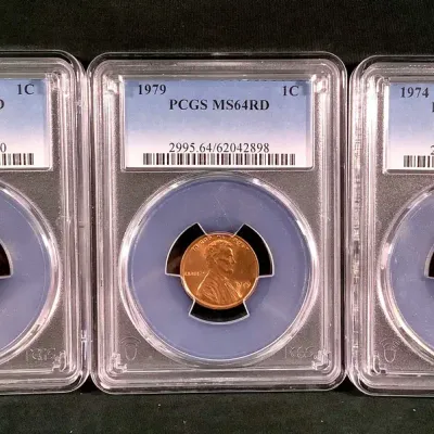 (3) 1974-P, 1979-P & 1981-P High Grade Lincoln Cents, MS-64RD By PCGS