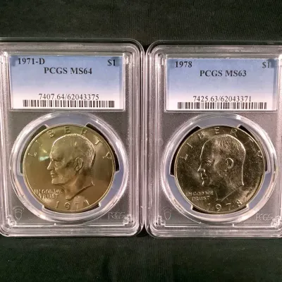 1971-D & 1978-P High Grade Uncirculated Eisenhower Dollars, MS-63 & MS-64 By PCGS