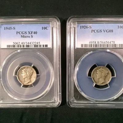 (2) Key Date Mercury Dimes, Both Graded By PCSC
