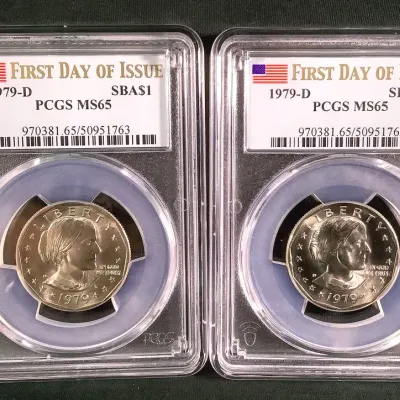 (2) 1979-D $1 Susan B Anthony Dollars, First Day Issue, RARE