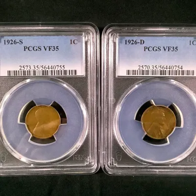 1926-D & 1926-S Lincoln Wheat Cents VF35 By PCGS 