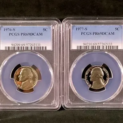 1975-S, 1976-S, 1977-S, 1978-S Proof High Grade Jefferson Nickels, All PR-69D CAM, By PCGS