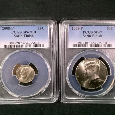 2008-P Roosevelt Dime & Kennedy Half Dollar, Satin Finish, High Grade, By PCGS