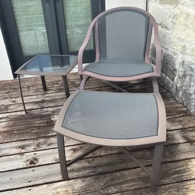 Brown Jordan Outdoor Patio Aluminum, Mesh Chair, Ottoman & Side Glass Top Table- Lot 3
