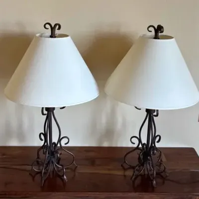 Wrought Iron Scrollwork Table Lamps - Set Of 2