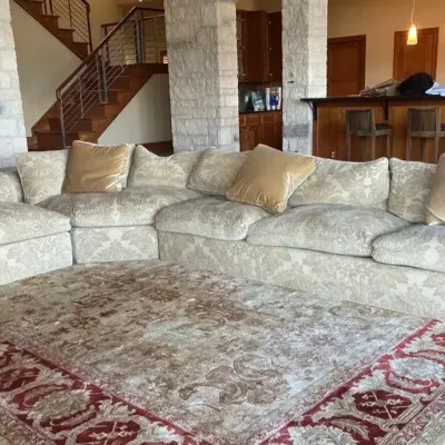 Kisabeth Furniture Fort Worth Texas, large, off-white sectional sofa W/ Pillows 