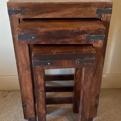 Rustic Jali-style Wood Nesting Side Tables - Lot 1 (Upstairs)