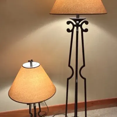 Rustic Wrought Iron Floor Lamp & Matching Table Lamp (Upstairs)