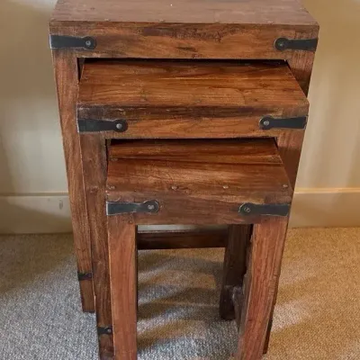 Rustic Jali-style Wood Nesting Side Tables - Lot 2 (Upstairs)