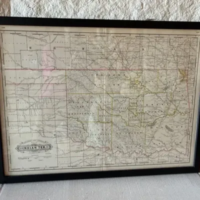 Framed Historic Late 19th-century Indian Territory Map