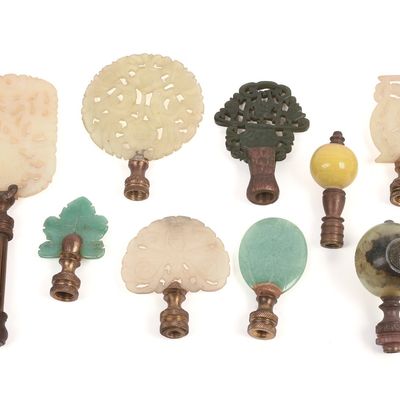Sale Photo Thumbnail #113: Nine Chinese Carved Jade, Stone and Glass Lamp Finials