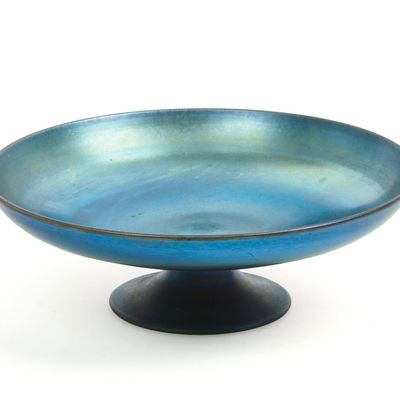 Sale Photo Thumbnail #161: Steuben Blue Aurene Footed Compote.