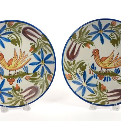 Two Portuguese Porcelain Plates With Birds.