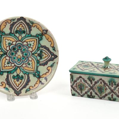 Sale Photo Thumbnail #222: Persian Qajar Covered Dish and Plate.
