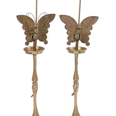 Sale Photo Thumbnail #111: Pair of Chinese Brass Butterfly Candle Sticks