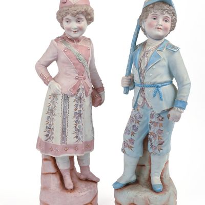 Sale Photo Thumbnail #148: Pair of European Bisuqe Figures.