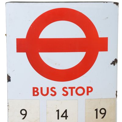 Sale Photo Thumbnail #360: Enamel London Bus Stop Sign.