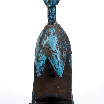 Sale Photo Thumbnail #292: African Carved Figure in Blue Paint.