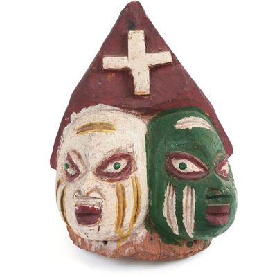 Sale Photo Thumbnail #321: African Carved Mask With Two Faces and Cross