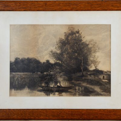 Sale Photo Thumbnail #48: 19th Century French Barbizon School Drawing.