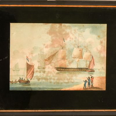 Sale Photo Thumbnail #32: Late 18th Century Watercolor of British Warships.