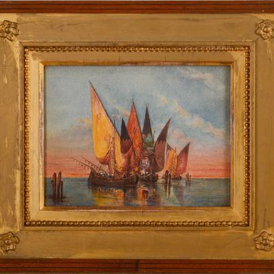 19th Century Watercolor of Sailboats.