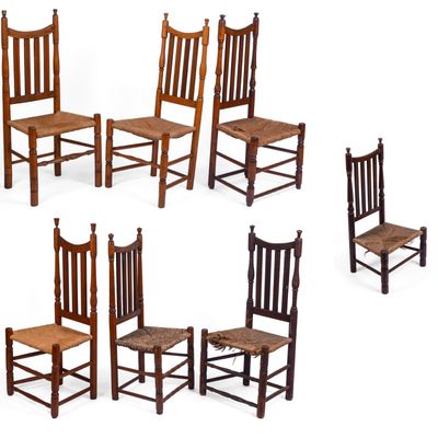 Sale Photo Thumbnail #390: ASSEMBLED SET OF SEVEN SIDE CHAIRS, MILTON OR STRATFORD, CT.