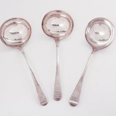 Sale Photo Thumbnail #347: Three London Georgian Silver Ladles.
