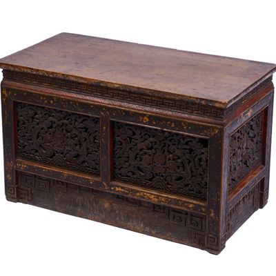 Tibetan Hand Carved Bench With Drawer.