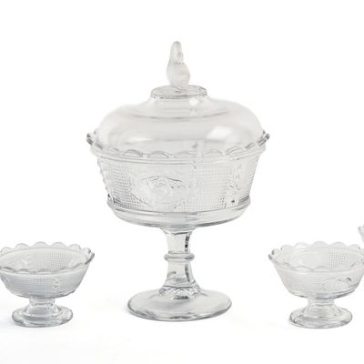 Sale Photo Thumbnail #128: Pressed Glass Trifle Set.