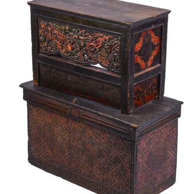 Two Tibetan Hand Painted Benches