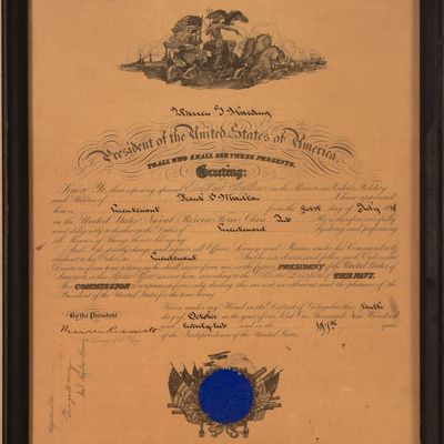 Sale Photo Thumbnail #138: Framed Naval commission signed by Theodore Roosevelt