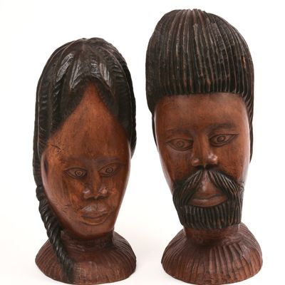 Sale Photo Thumbnail #314: Pair of African Carved Hardwood Busts.