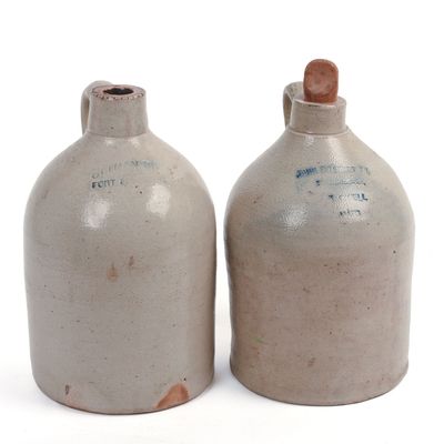 Sale Photo Thumbnail #394: TWO STONEWARE CROCKS.