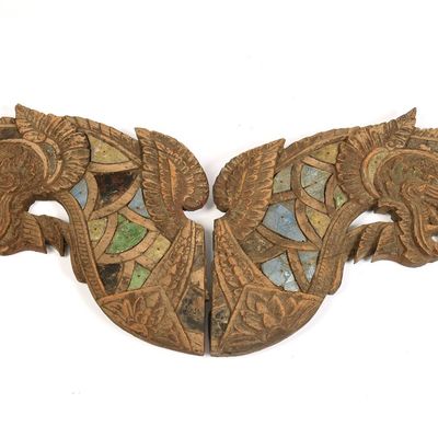 Sale Photo Thumbnail #308: Pair of Asian Wall Hangings With Dragons.