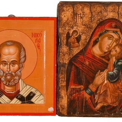 Sale Photo Thumbnail #264: Two Greek Icon Paintings.